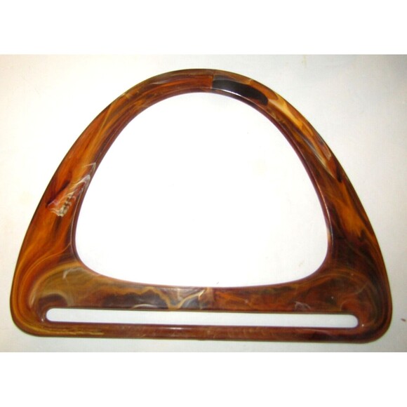 Macrame Purse Handles Vintage Brown Marble Swirl Bakelite Plastic Frames Set 2 - Picture 2 of 5